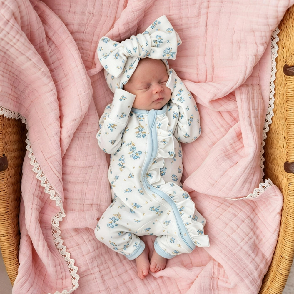 2PCS Exquisite Floral Printed Zipper Baby Girl Jumpsuit
