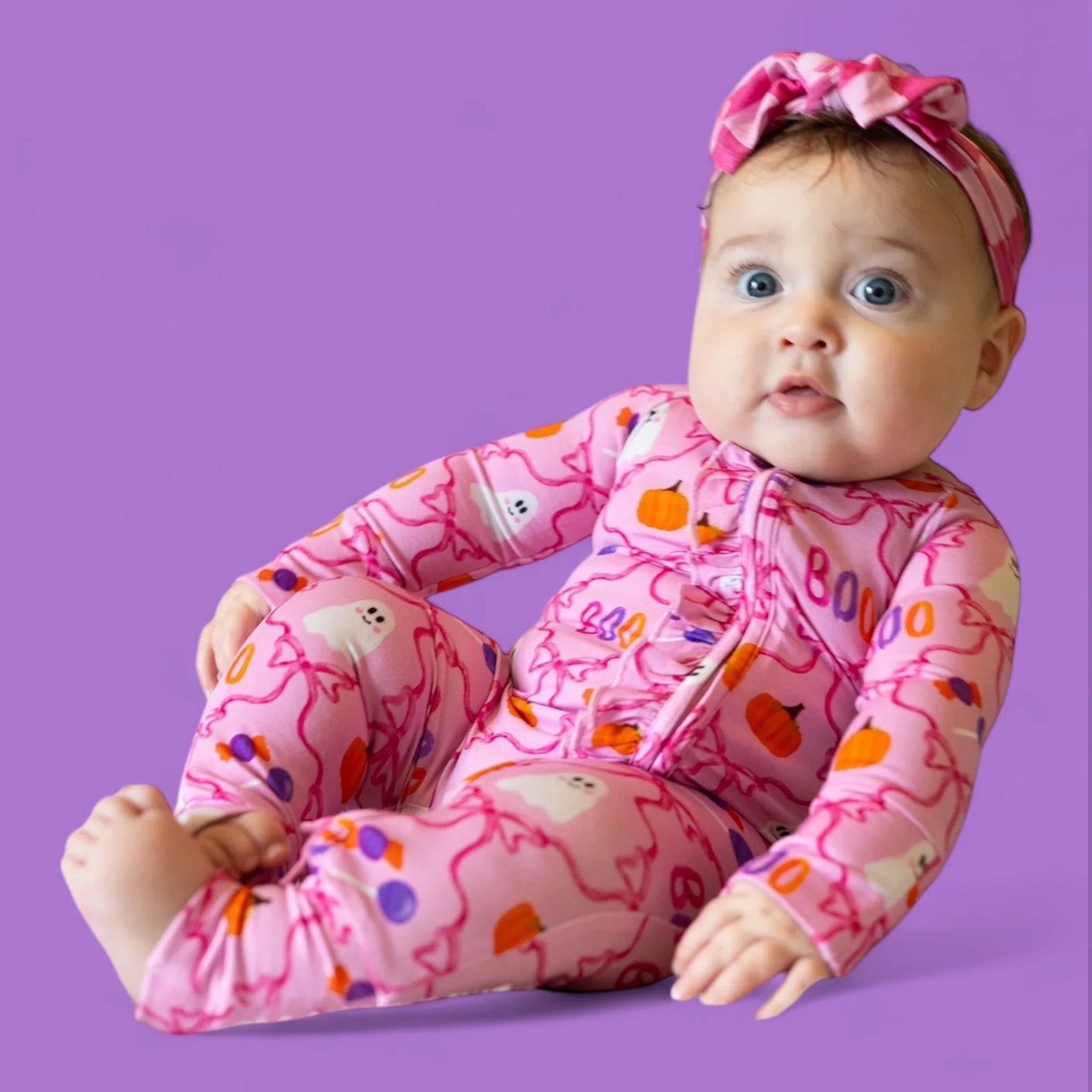 2PCS Halloween Ghost Pumpkin Printed Zipper Baby Jumpsuit