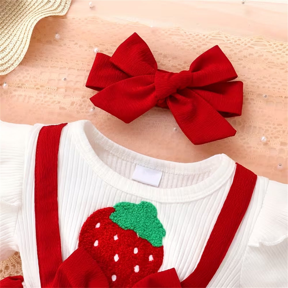 2PCS Cute Strawberry Embroidery Short Sleeve Baby Romper