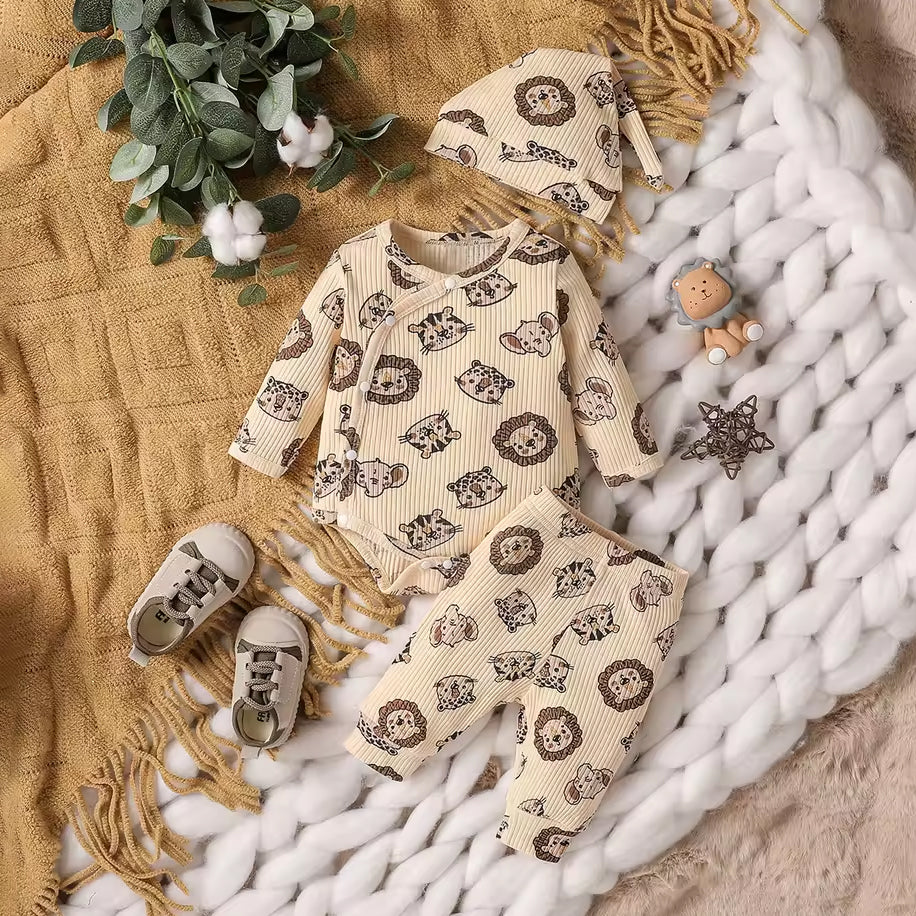 3PCS Cute Animal Print Long Sleeve Baby Set