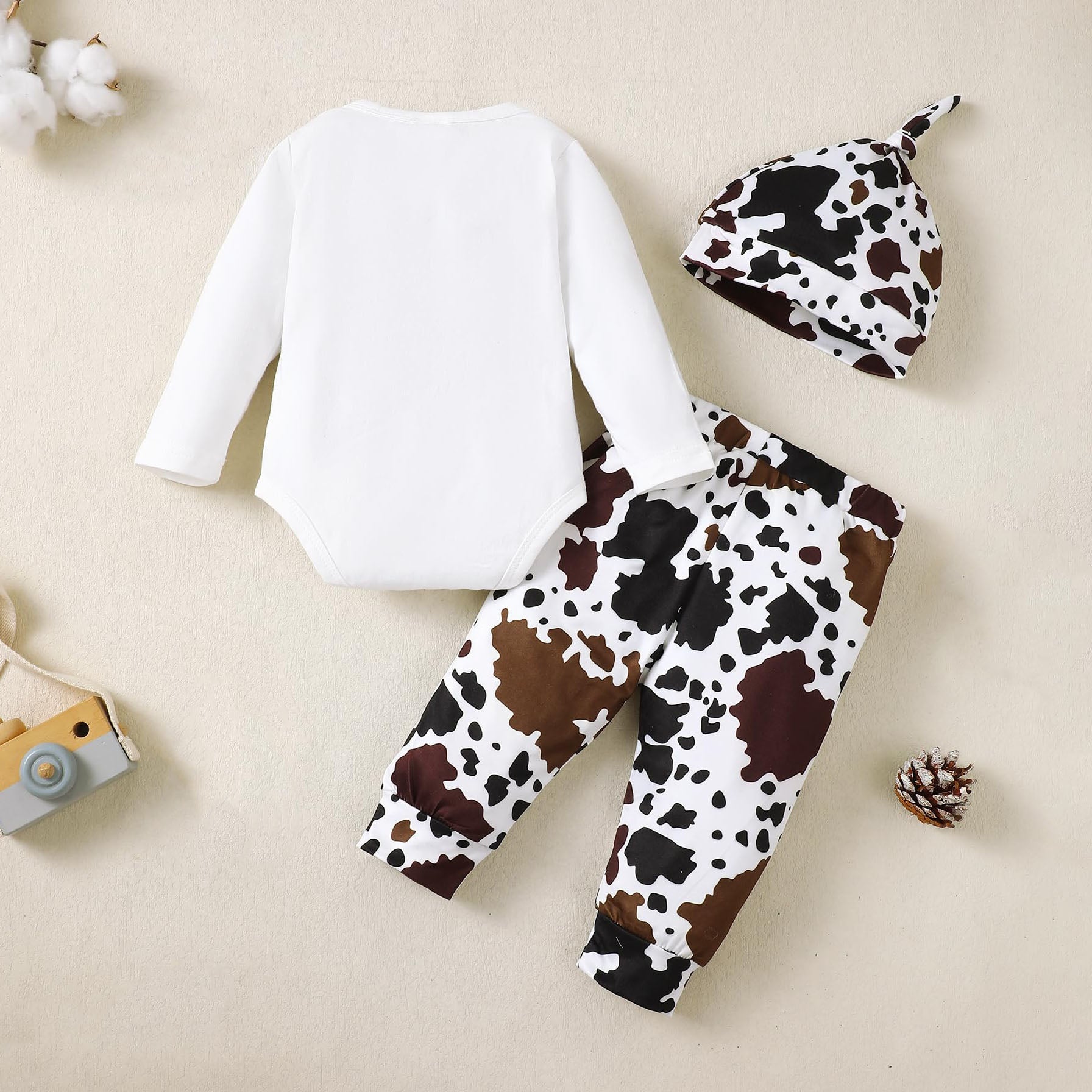 3PCS Cooler Veasion of Dad Letter Leopard Print Long Sleeve Baby Set