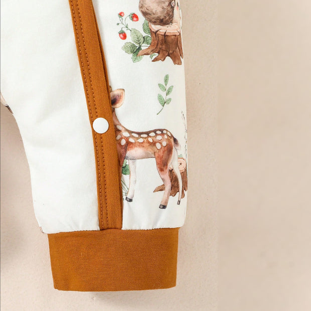 2PCS Cute Sika Deer Printed Short Sleeve Baby Jumpsuit