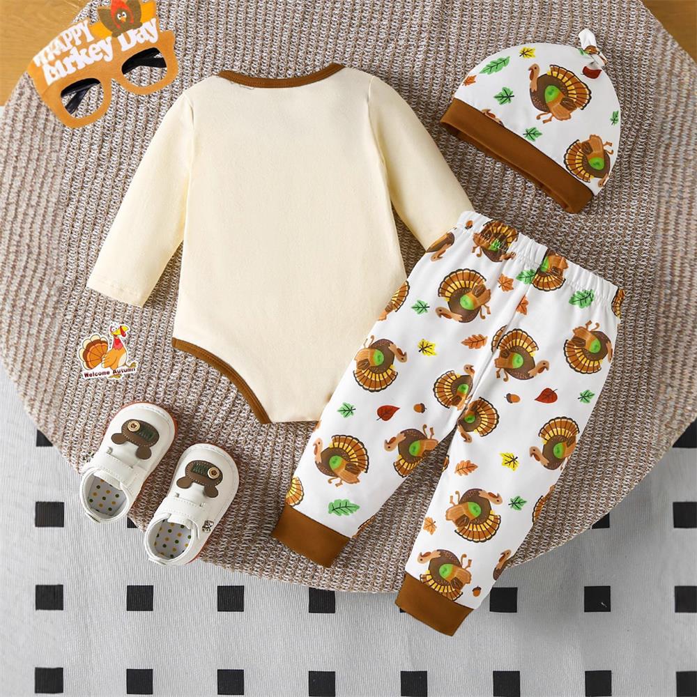 3PCS My 1st Thanksgiving Letter Turkey Print Baby Set