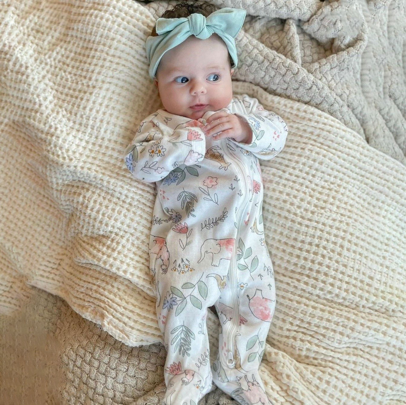Cute Animal and Floral Print Long Sleeve Baby Jumpsuit