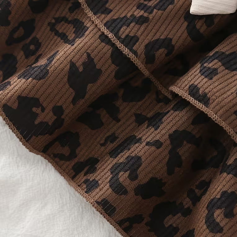 3PCS Exquisite Leopard Print Long Sleeve Baby Suspender Set