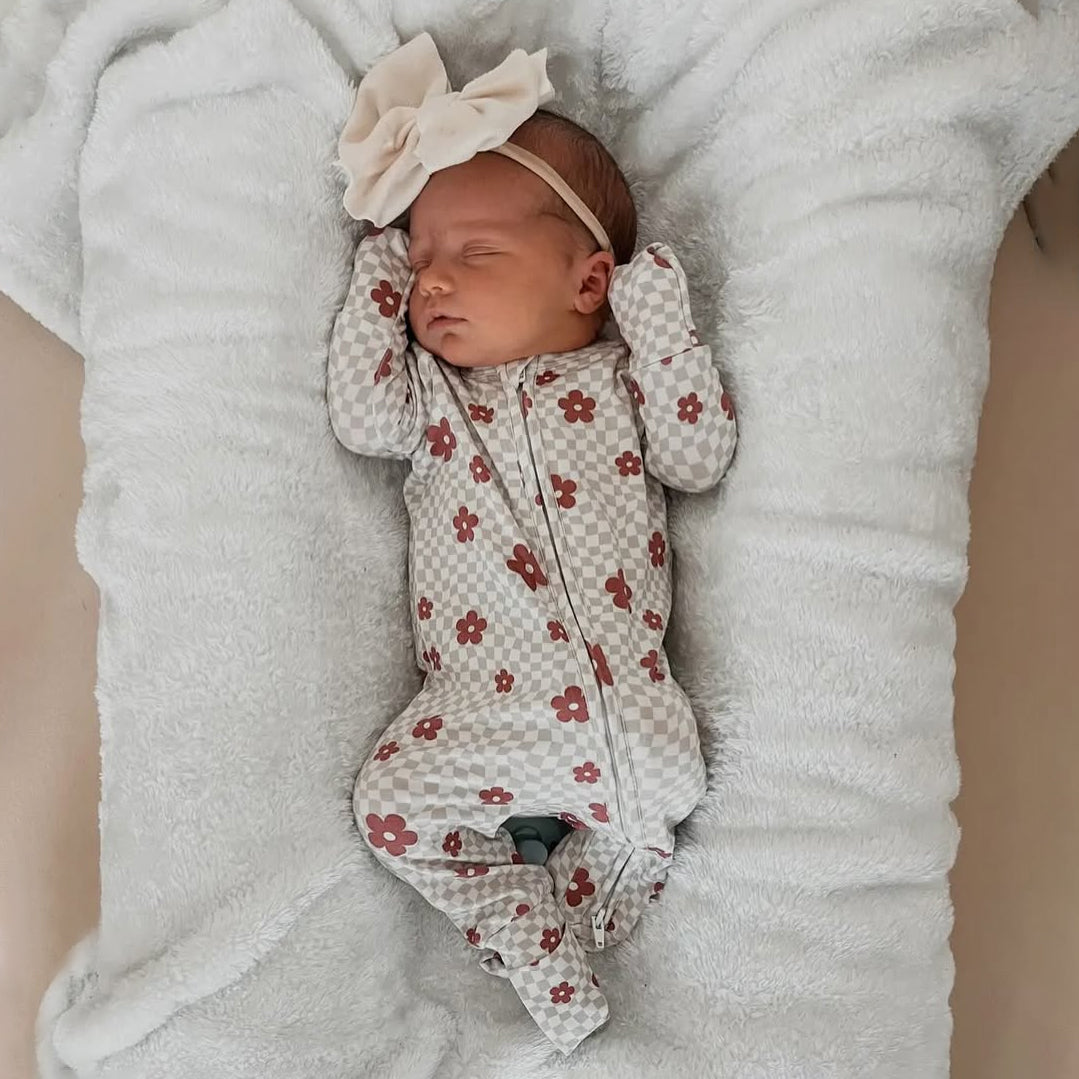 Cute Floral Plaid Printed Zipper Baby Jumpsuit