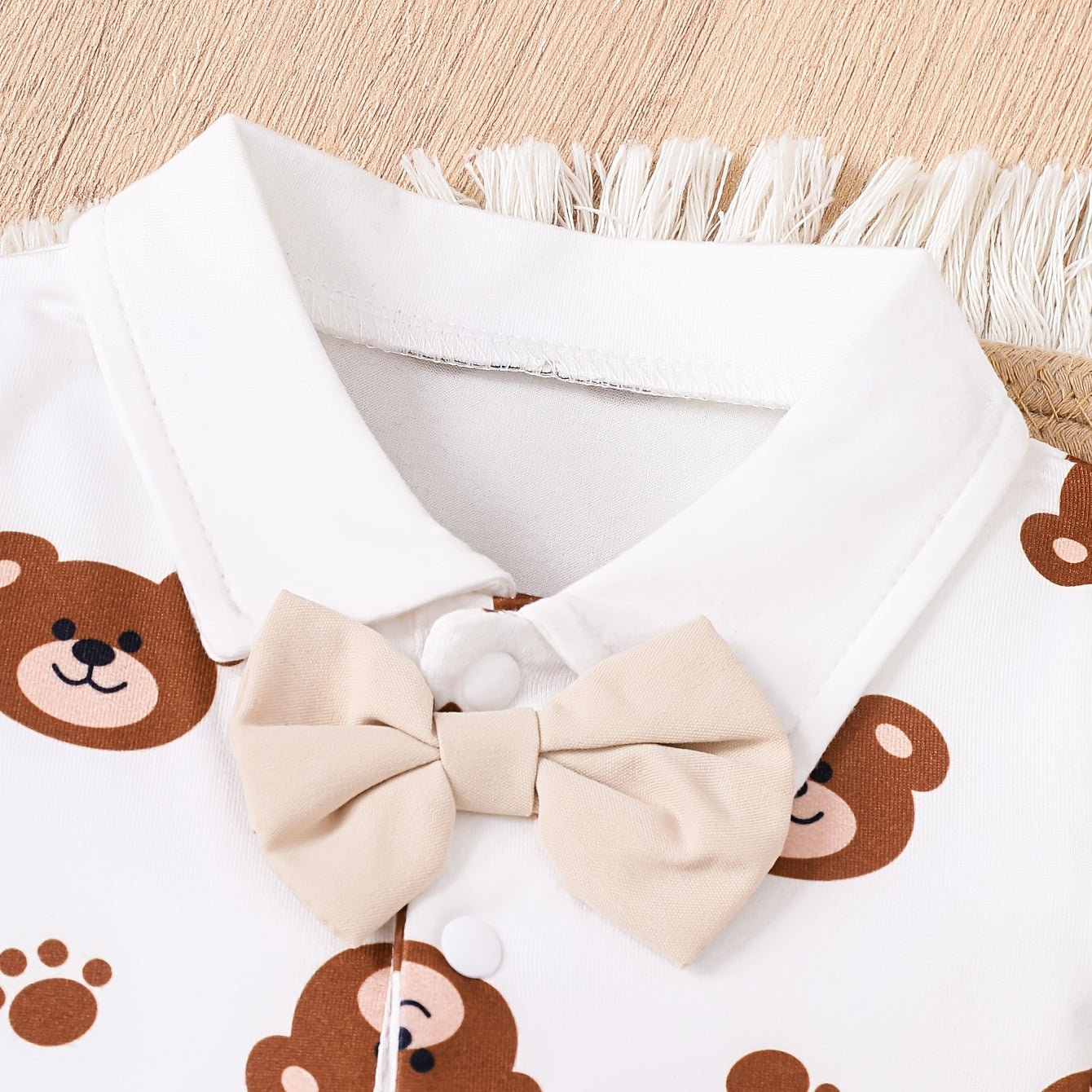 2PCS Lovely Bear Print Short Sleeve Baby Overalls Set