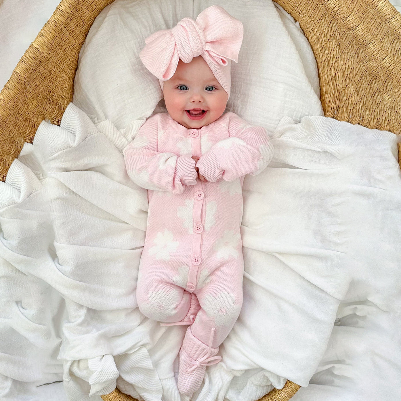 2PCS Gorgeous Floral Printed Knit Long Sleeve Baby Jumpsuit