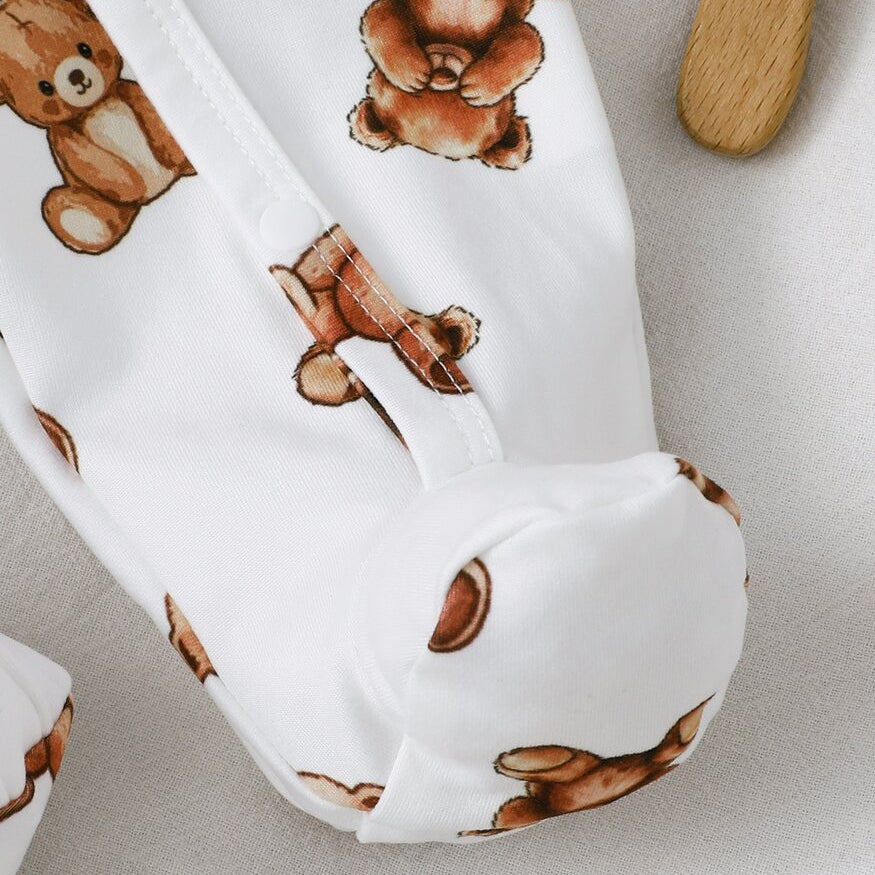 2PCS Casual Teddy Bear Print Long Sleeve Baby Jumpsuit