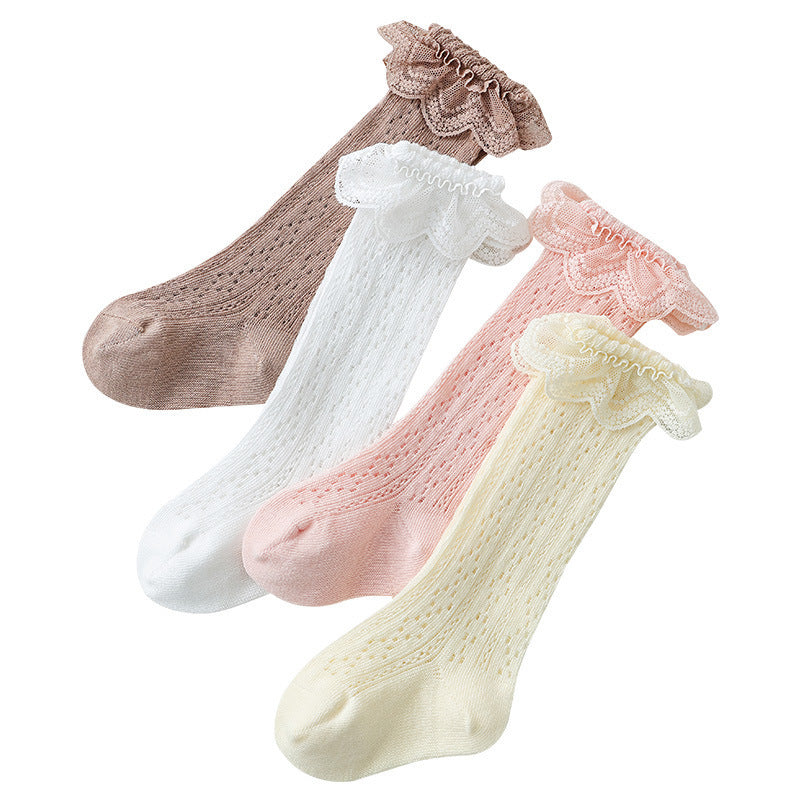 Breathable Mesh Lace Ruffle Decor Long Baby Socks