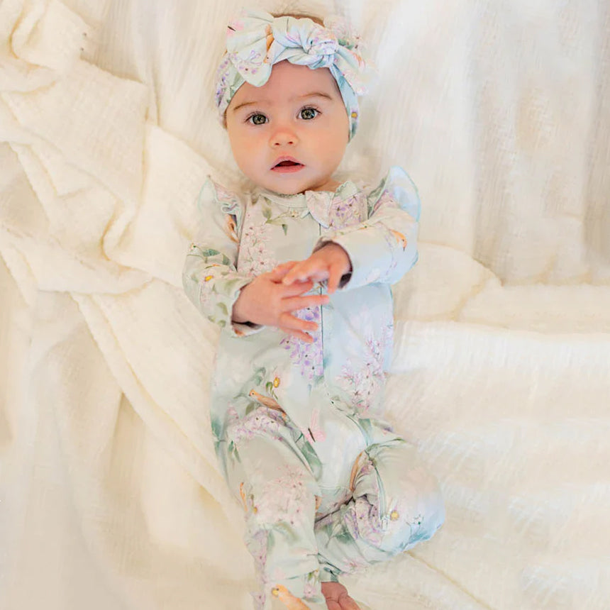 2PCS Cottagecore Floral Print Zipper Long Sleeve Baby Jumpsuit