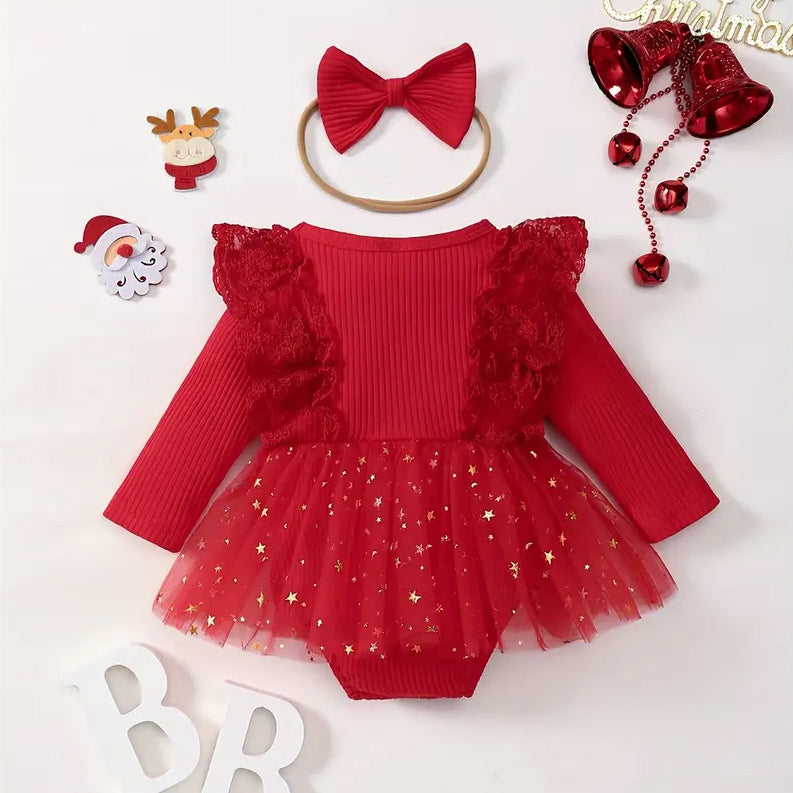 2PCS Santa Baby Letter Printed Long Sleeve Baby Romper