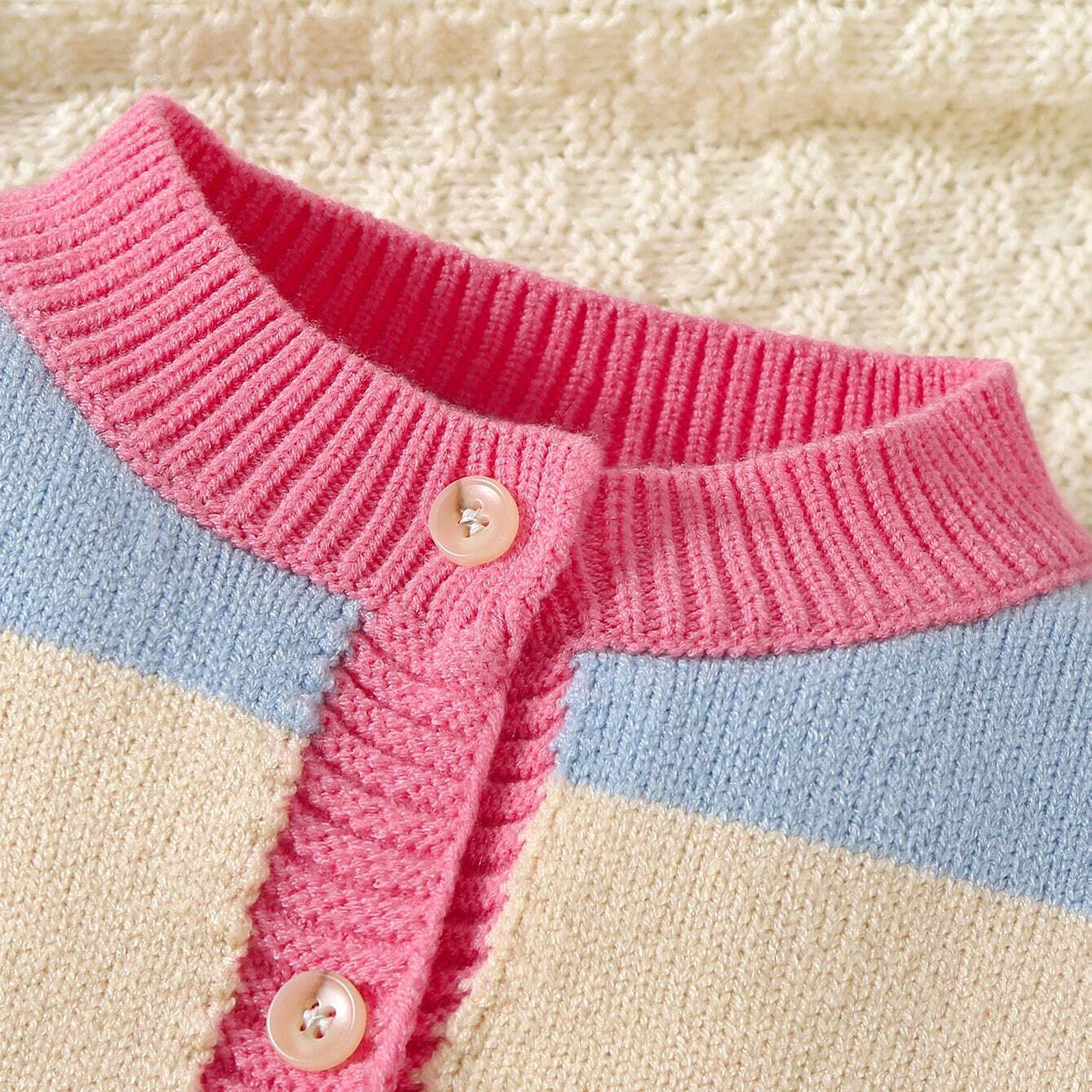 Trendy Multi-Color Contrast Knitted Long Sleeve Baby Jumpsuit