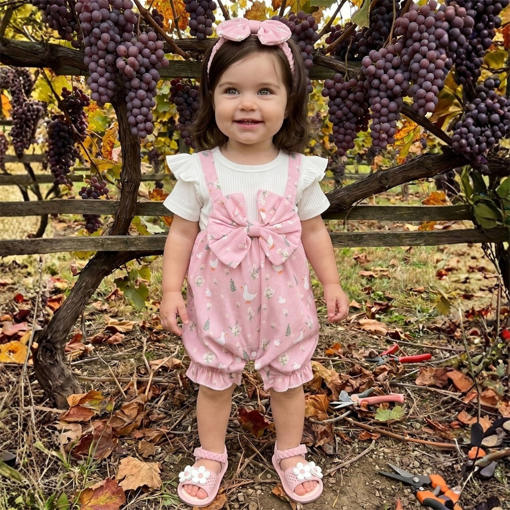 2PCS Floral Goose Printed Short Sleeve Baby Jumpsuit