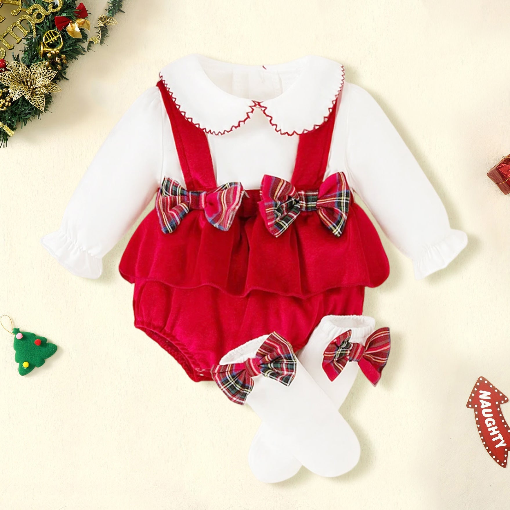 3PCS Solid Color Cute Bow Overalls Baby Set