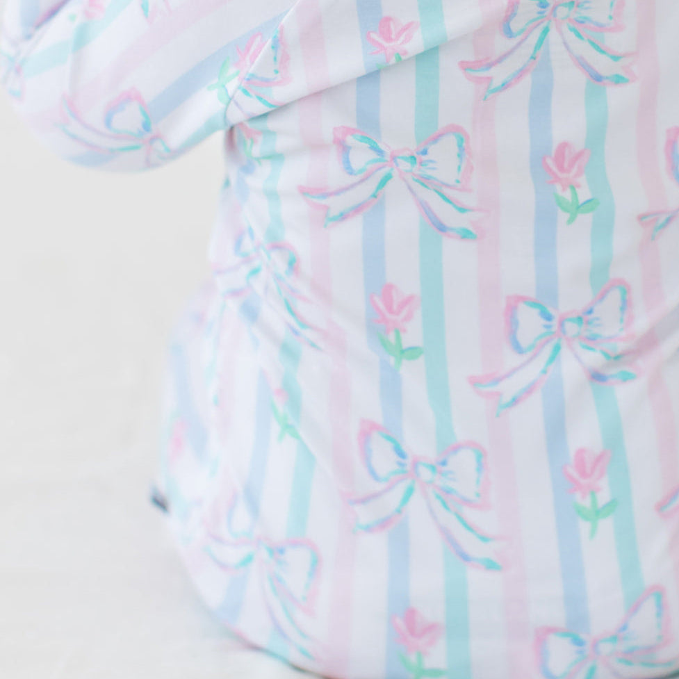 Lovely Bow Floral Printed Zipper Baby Jumpsuit