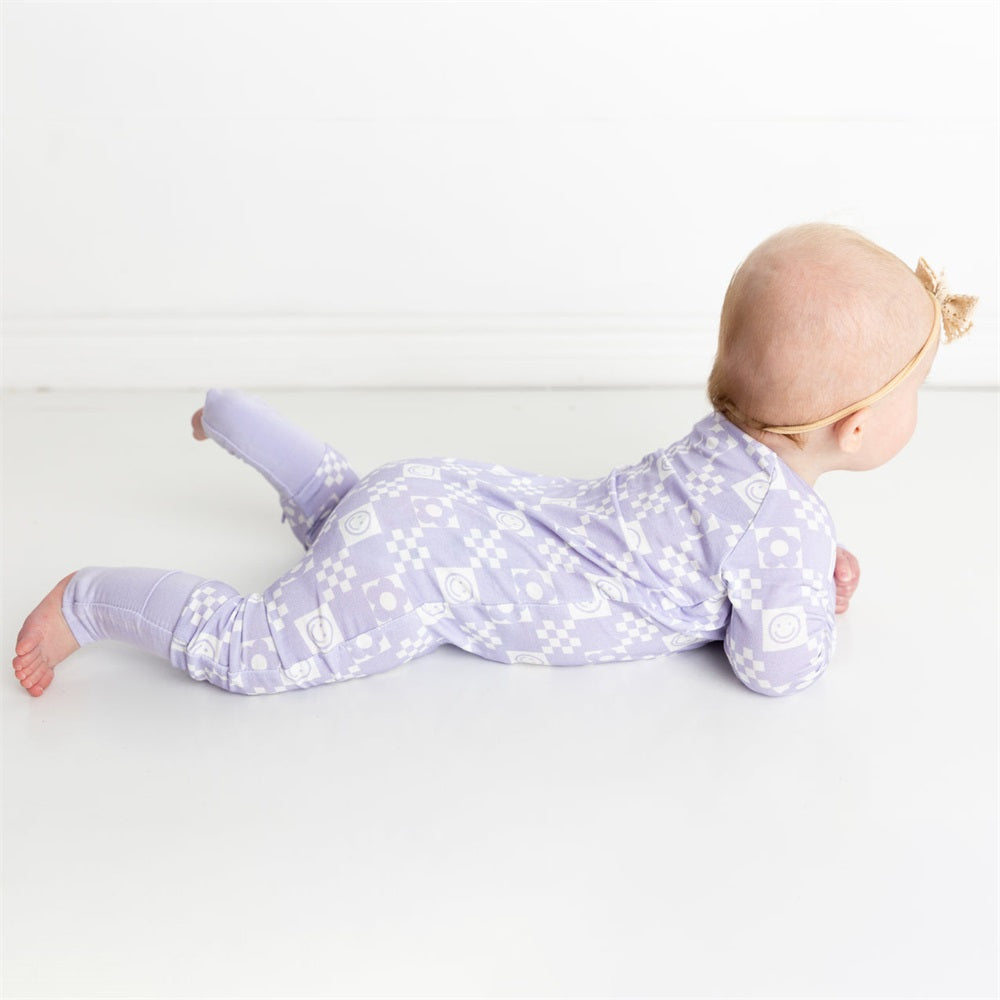 Casual Floral Plaid Print Long Sleeve Zipper Baby Jumpsuit