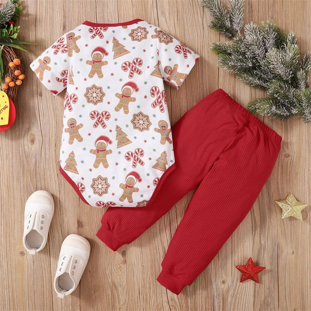 2PCS Stylish Gingerbread Print Short Sleeve Baby Set