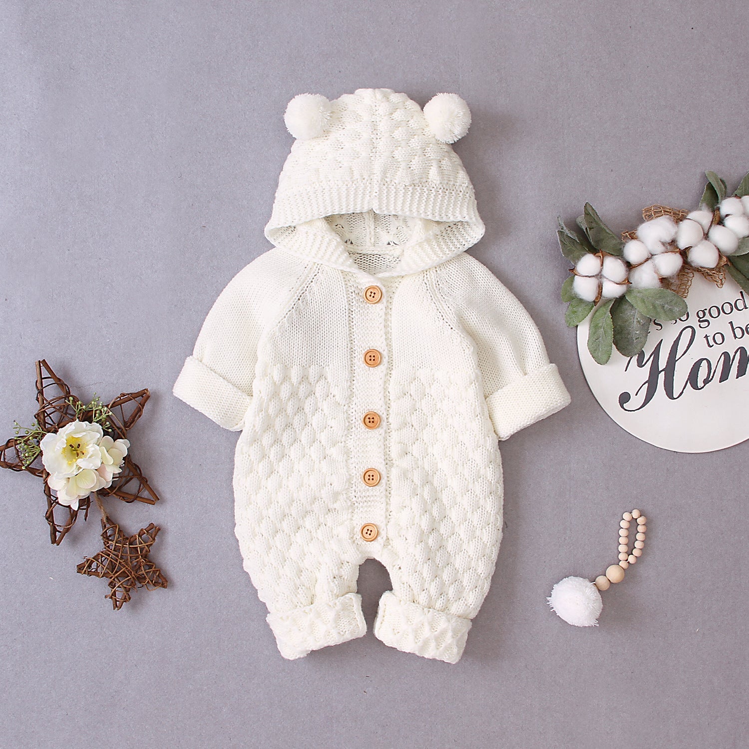 Bear Design Winter Hooded Knitting Jumpsuit