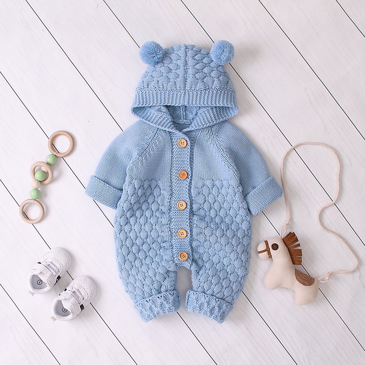 Bear Design Winter Hooded Knitting Jumpsuit