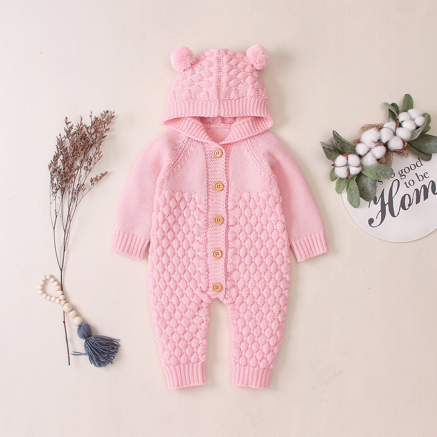 Bear Design Winter Hooded Knitting Jumpsuit