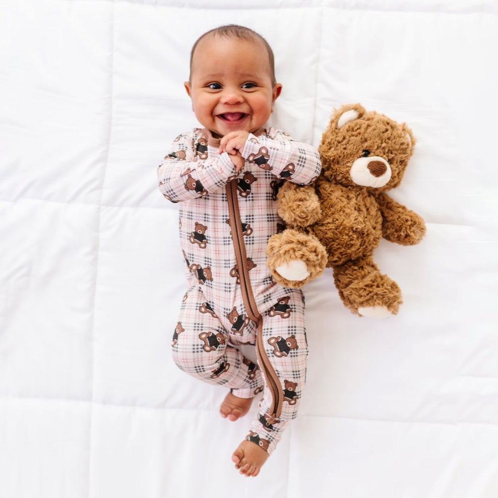 Adorable Bear Plaid Printed Baby Jumpsuit