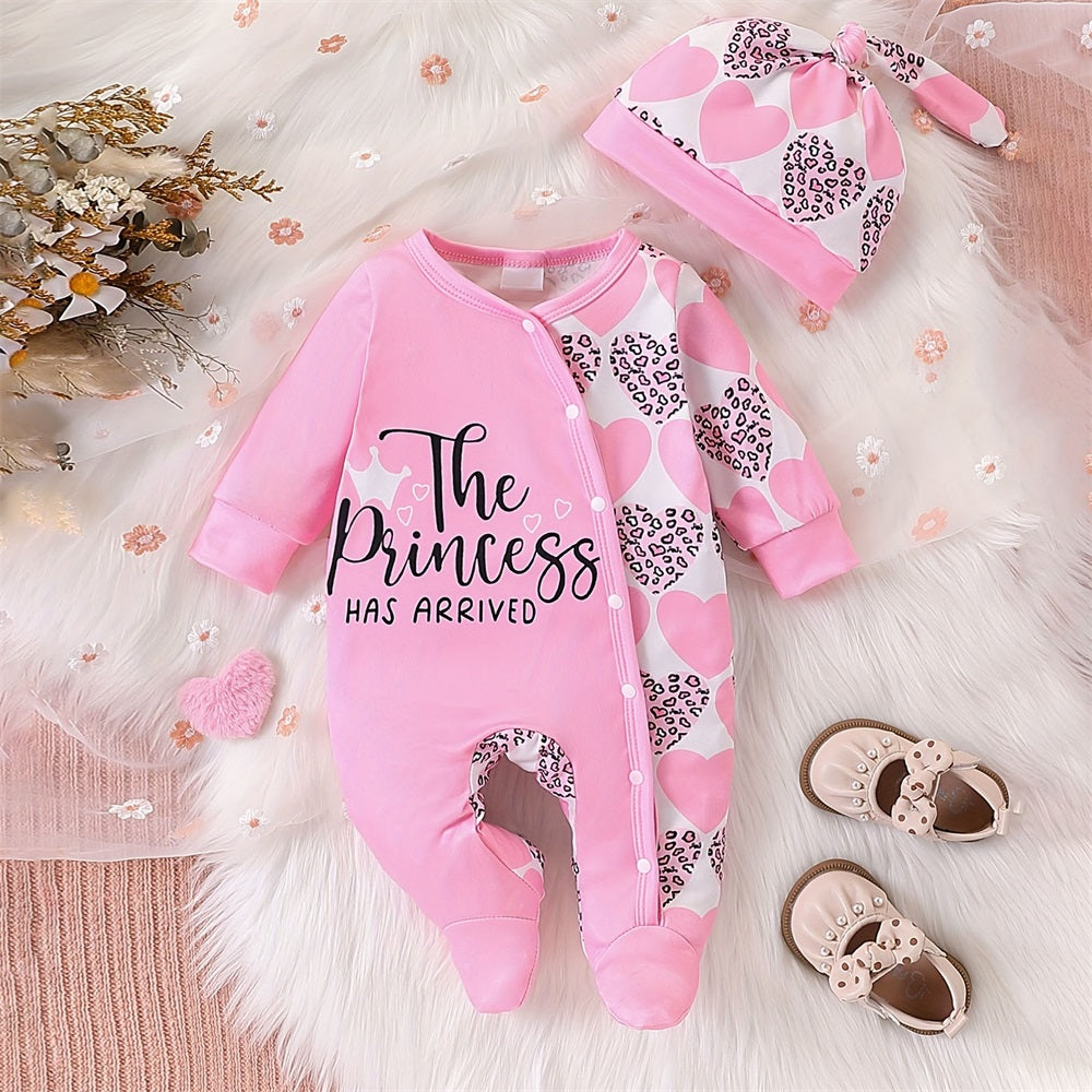 2PCS The Princess Letter Heart Printed Baby Jumpsuit