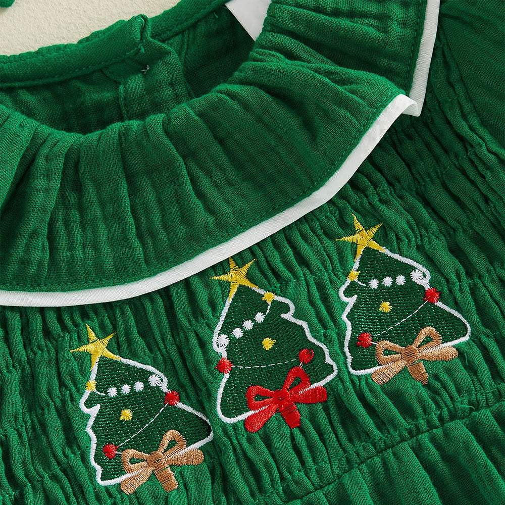 2PCS Christmas Santa Claus Tree Applique Long Sleeve Baby Romper