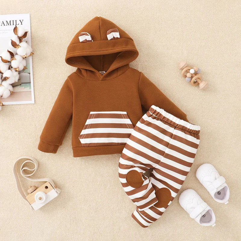 2PCS Athleisure Stripe Printed Hoodie Baby Set