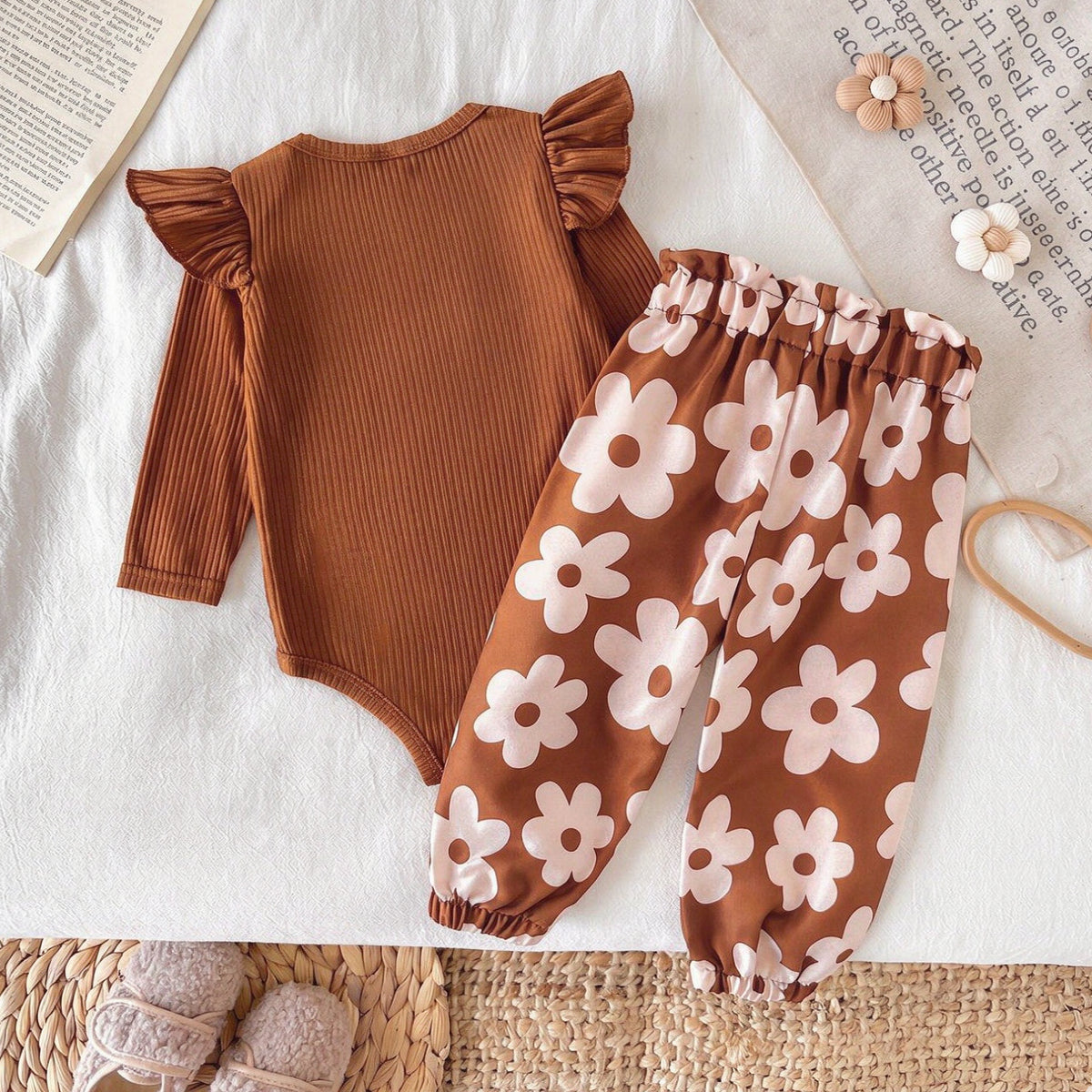 2PCS Pretty Floral Print Long Sleeve Baby Girl Set