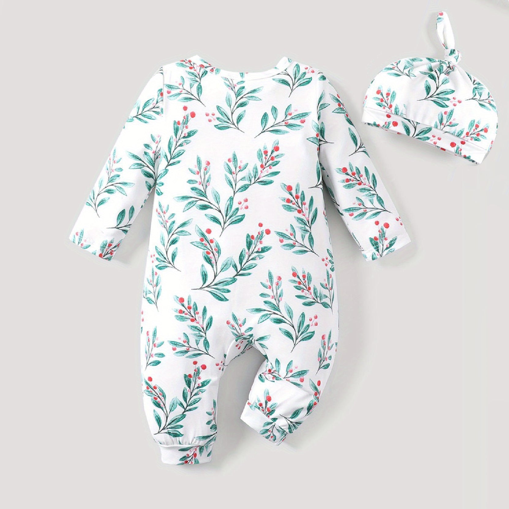 2PCS Pretty Leaf Printed Long Sleeve Baby Jumpsuit