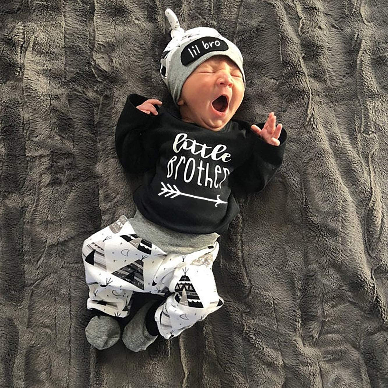 Conjunto de bebé con estampado de dibujos animados de hermano pequeño de 3 piezas