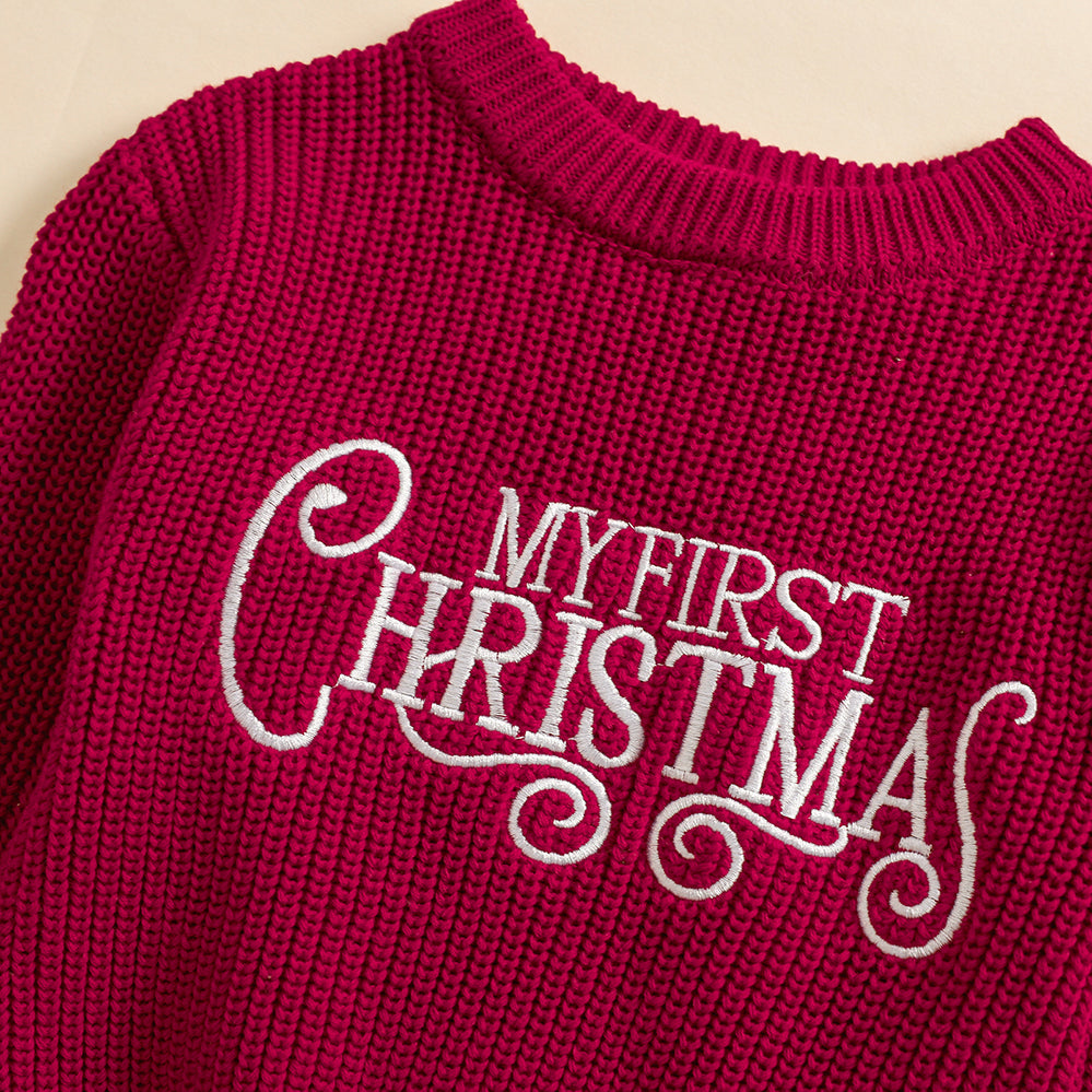 3PCS My First Christmas Letter Printed Knit Long Sleeve Baby Top