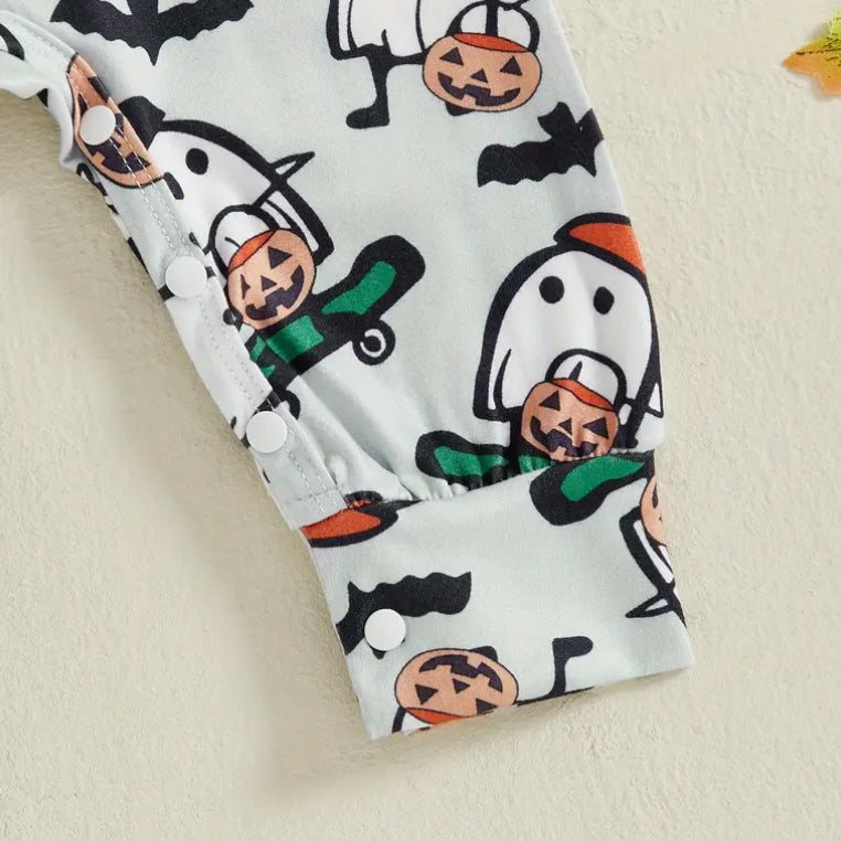 Cute Ghost Print Lapel Fake Two Baby Jumpsuit