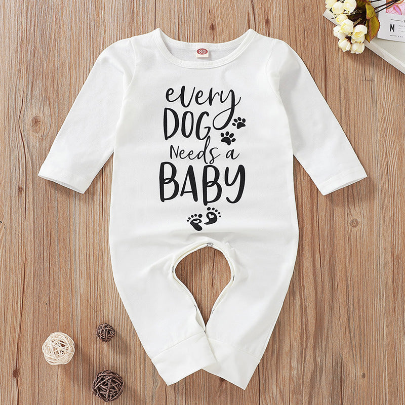 Puppy Paws Letter Printed Baby Jumpsuits