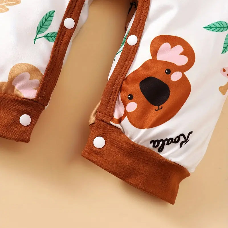 2PCS Comfortable Koala Printed Long Sleeve Baby Jumpsuit