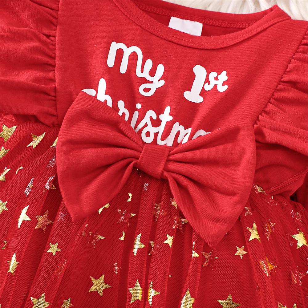 2PCS Santa Claus Embroidered Star Mesh Skirt Baby Romper
