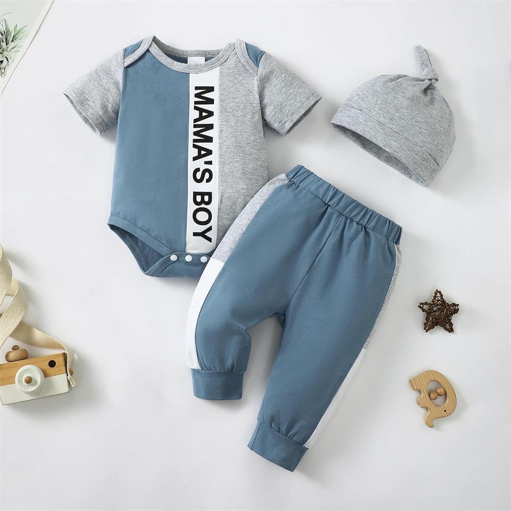 3PCS Mama's Boy Letter Print Short Sleeve Baby Set