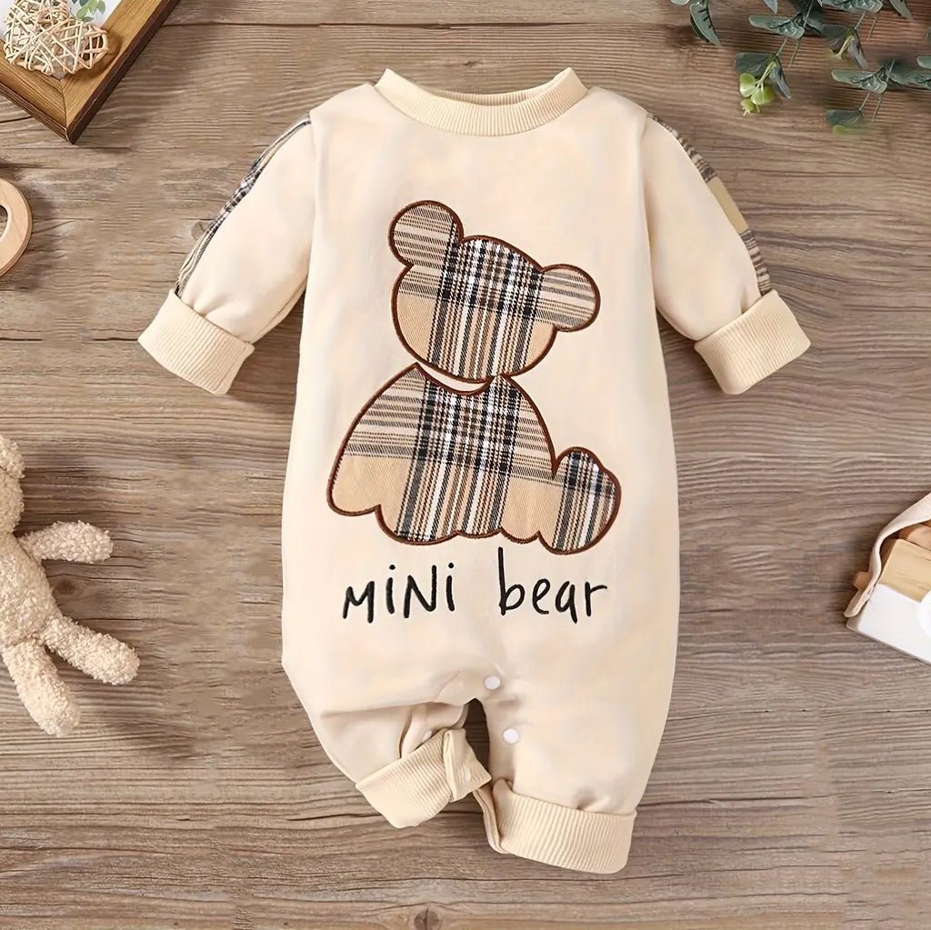 MINI BEAR Embroidered  Long Sleeve Baby Jumpsuit