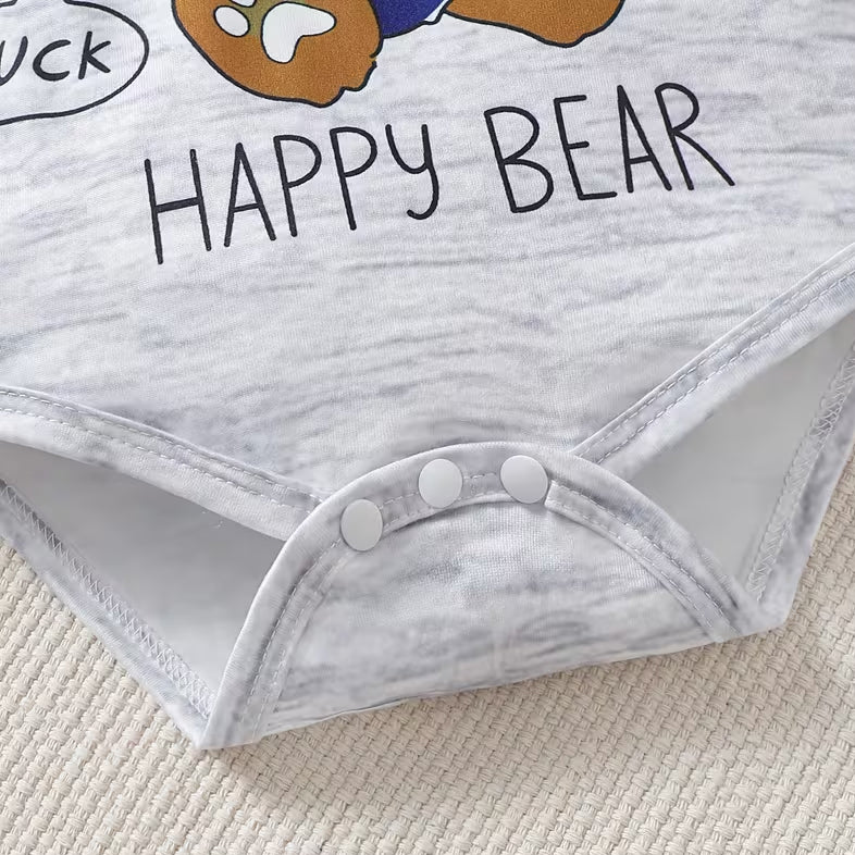3PCS Hello Bear Letter Teddy Bear Print Long Sleeve Baby Boy Set