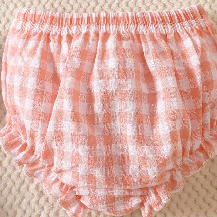 2PCS Sweet Strawberry Plaid Printed Sleeveless Baby Set
