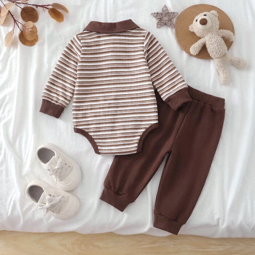 2PCS Casual Stripe Print Long Sleeve Baby Boy Set