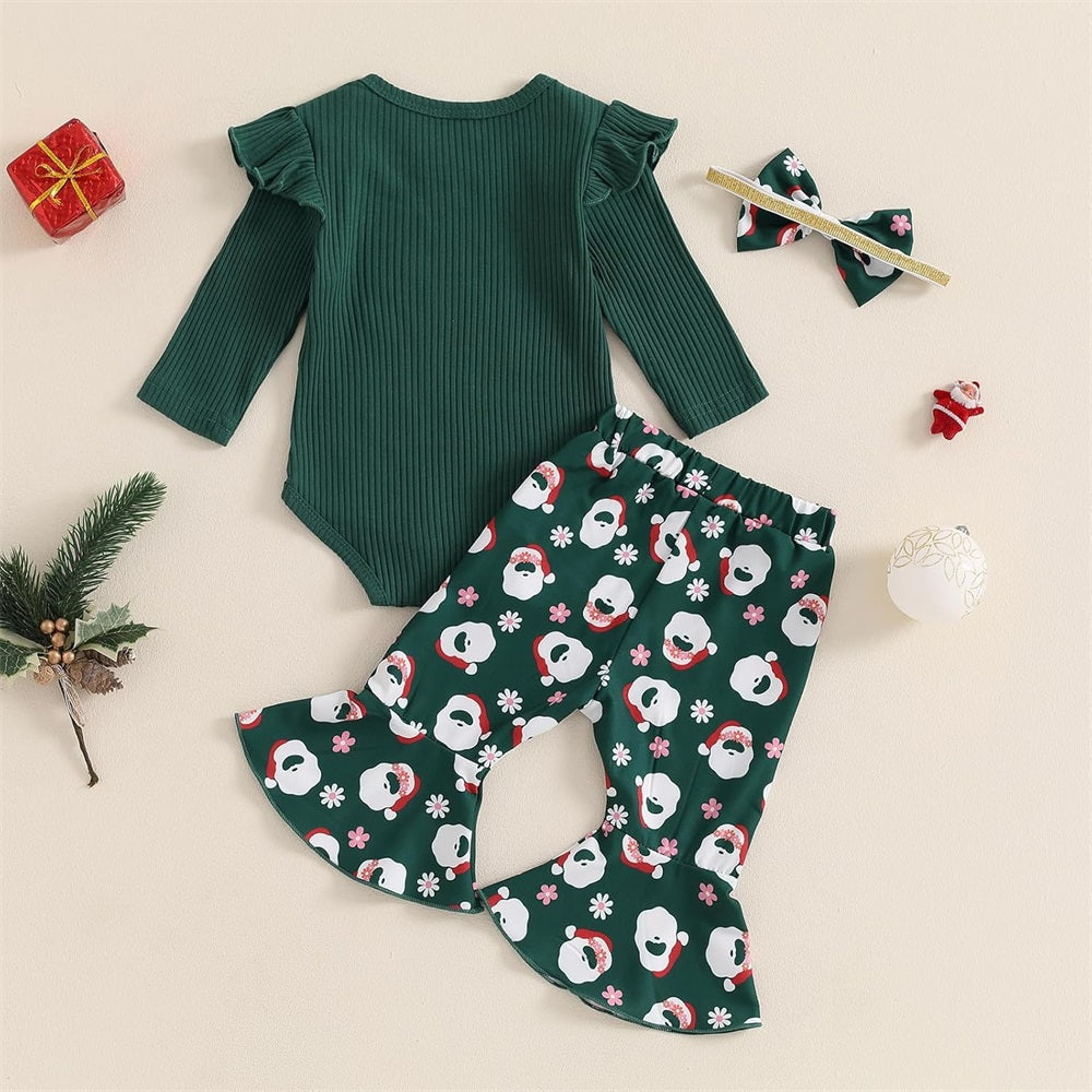 3PCS Santa Baby Letter Santa Claus Print Long Sleeve Baby Set