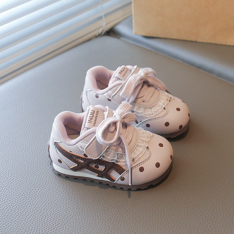 Cute Lace Polka Dot Hook And Loop Baby Shoes