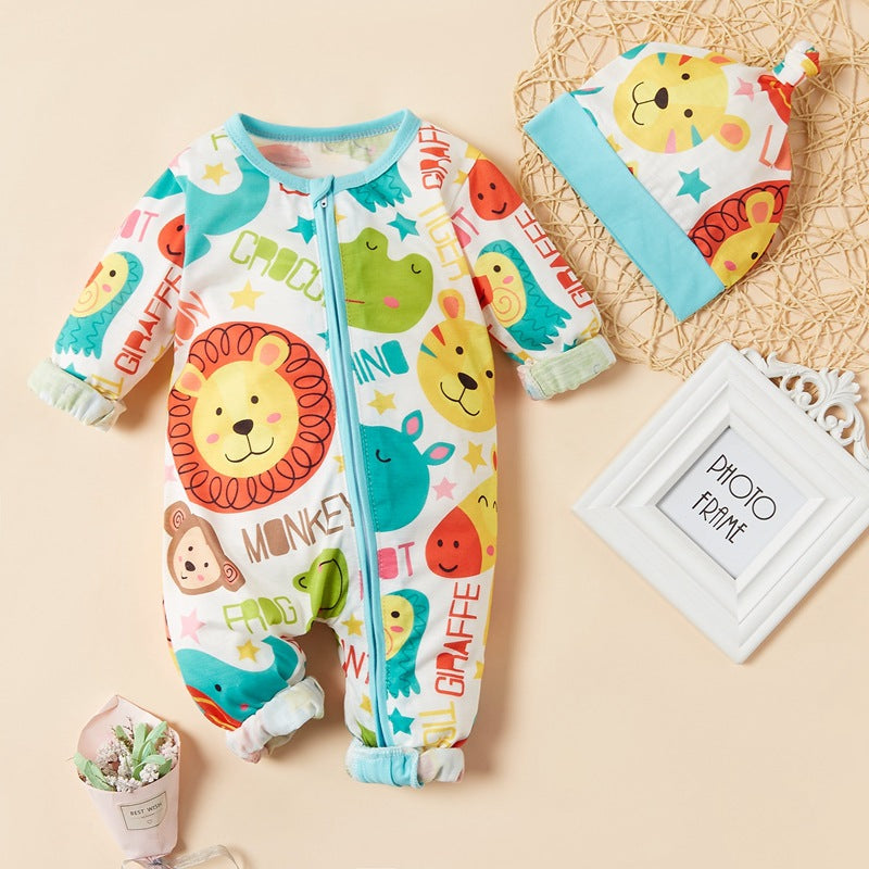 Cute Allover Printed Baby Animal Jumpsuit