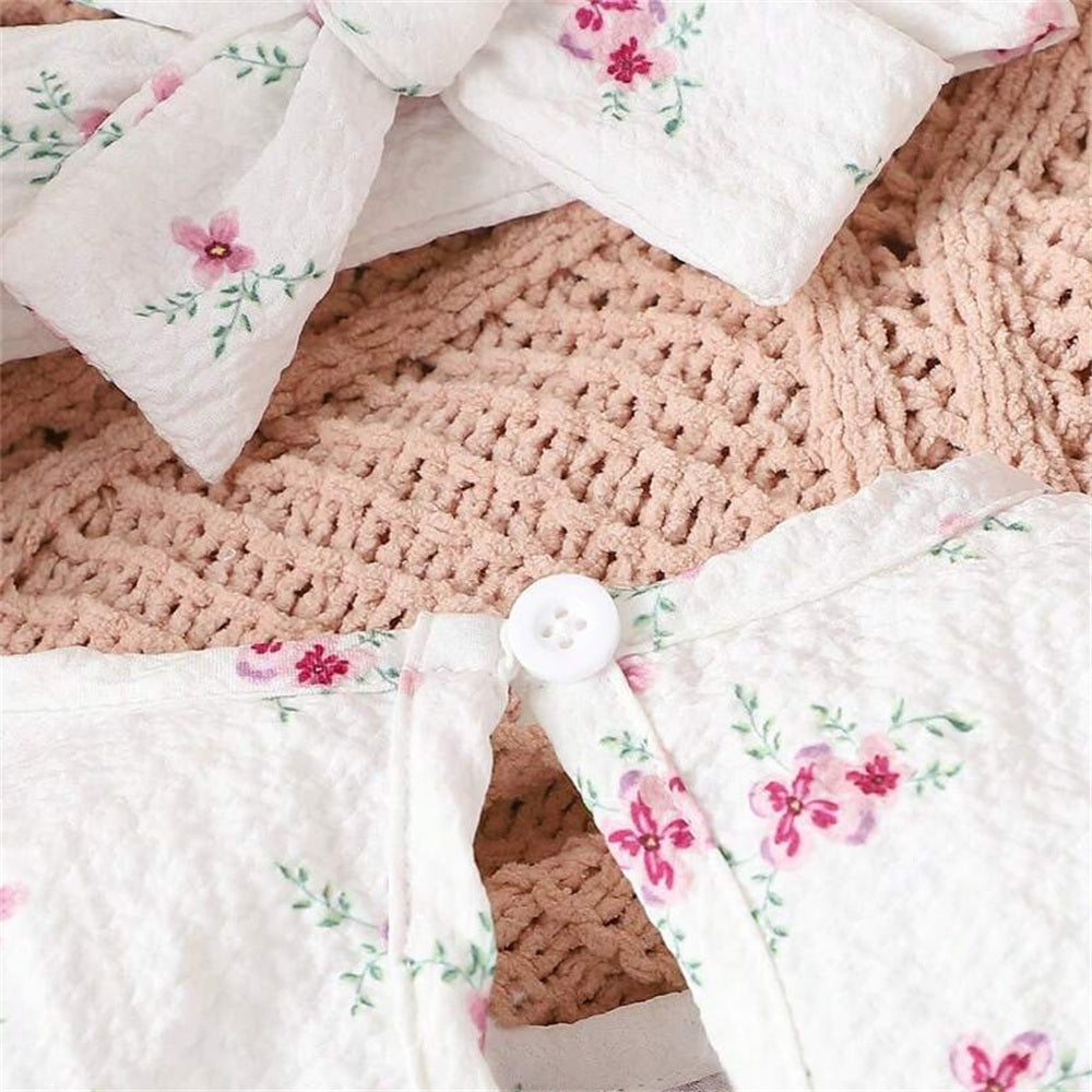 2PCS Cheerful Floral Print Ruffle Long Sleeve Baby Jumpsuit