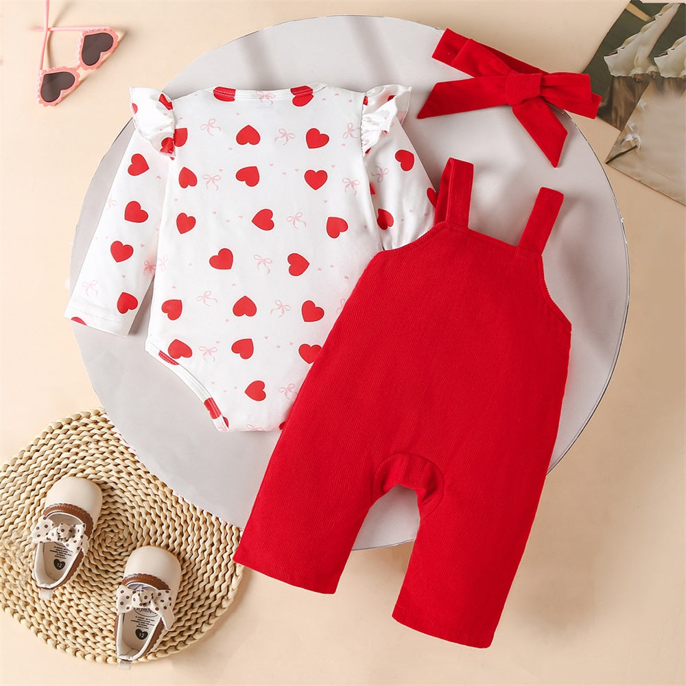 3PCS Dinosaur Embroidery Heart Print Long Sleeve Baby Set