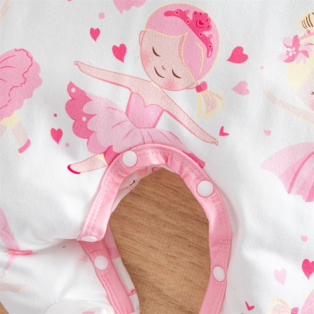 Lovely Ballet Girl Print Long Sleeve Baby Jumpsuit