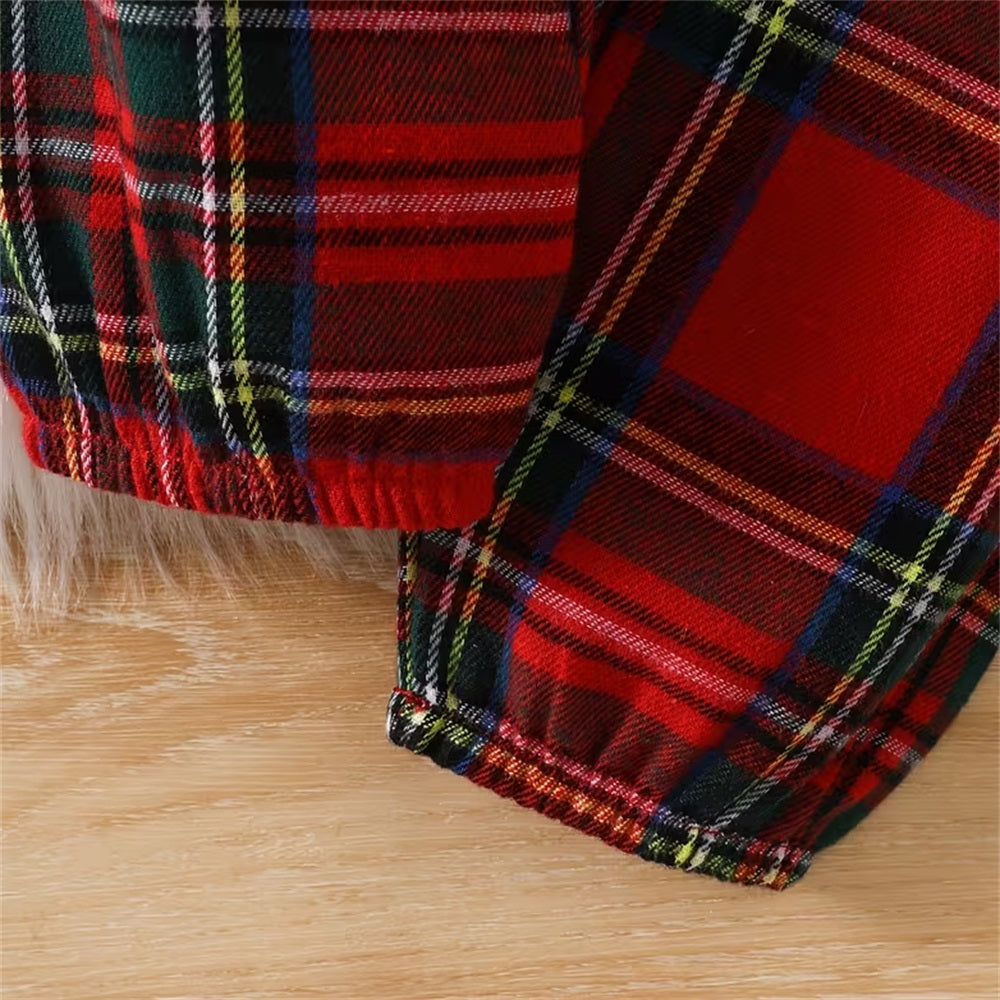 3PCS Merry Christmas Letter Plaid Print Long Sleeve Baby Set