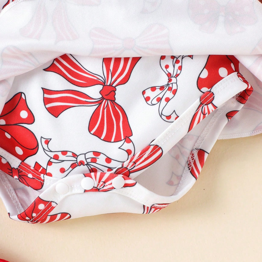 3PCS Christmas Bowknot Printed Baby Romper